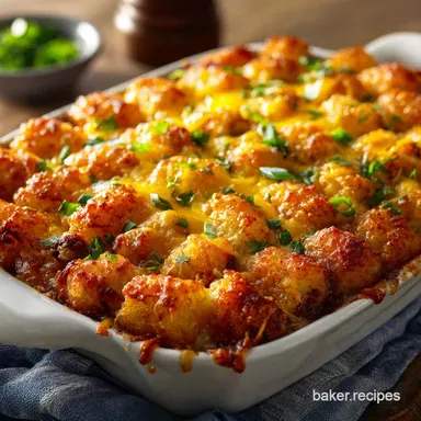 Tater Tot Casserole: Crispy Topped Beef Cheddar Bake Recipe Card
