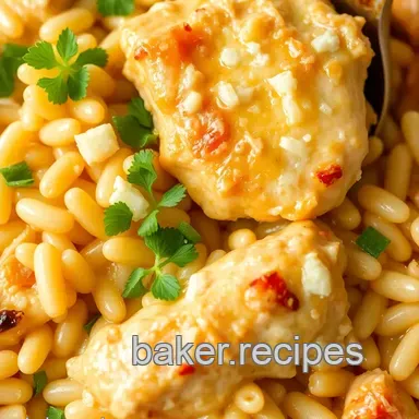 Quick Cheesy Chicken Orzo Bake Delight Recipe Card