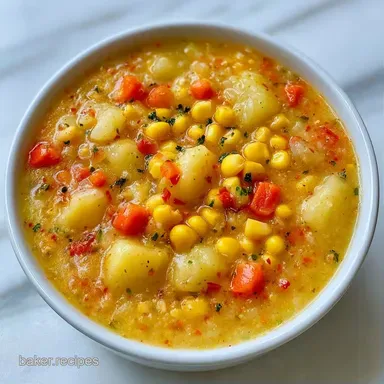 Rustic Corn Potato Soup in 40 Minutes Recipe Card