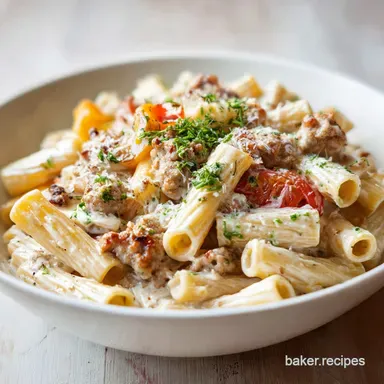 Sausage Alfredo Rigatoni for 4 Servings with Italian Sausage Recipe Card