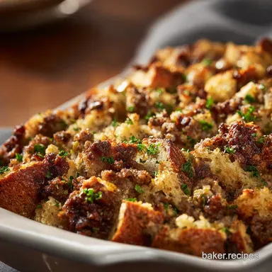 Savory Sausage Stuffing: Crispy Edges, Moist Interior Perfection Recipe Card