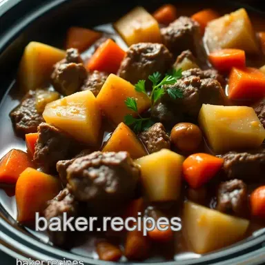 Easy Crockpot Meals: Savory Slow-Cooked Beef Stew with Root Vegetables Recipe Card