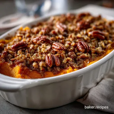 Sweet Potato Casserole with Crunchy Pecan Streusel Recipe Card