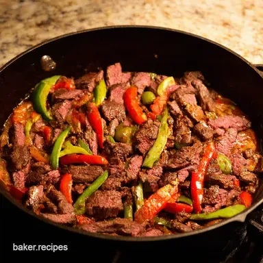 Sizzling Steak Fajita Recipe Fiesta in a Skillet Recipe Card