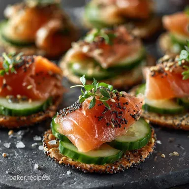 Easy Keto Cucumber Bites Smoked Salmon Everything Bagel Appetizers Recipe Card