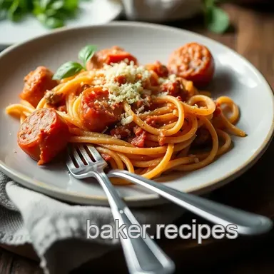 Quick Easy Dinner Ideas: Speedy Sausage & Tomato Pasta! Recipe Card