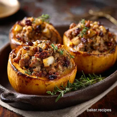 Sunday Roast Stuffed Winter Squash Sausage Apple Pecan Recipe Card