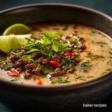 Thai Coconut Beef Mince Soup Creamy Warming and Ready in 40 Minutes Recipe Card
