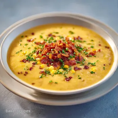 Thick Corn Chowder Recipe with Bacon Recipe Card