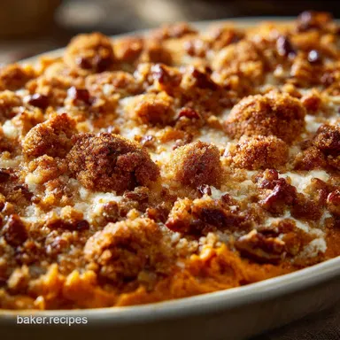 Sweet Potato Casserole with Crispy Pecan Streusel Topping Recipe Card