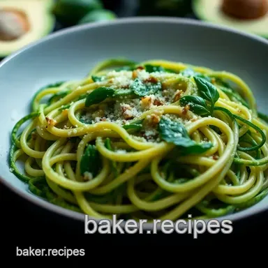 Quick & Delicious Low Carb Vegetarian Recipes: Zucchini Noodles with Avocado Pesto Recipe Card