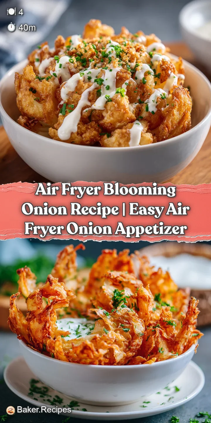 Close-up of an air fryer blooming onion showcasing its golden-brown, crispy layers, inviting you to enjoy its savory, seas...