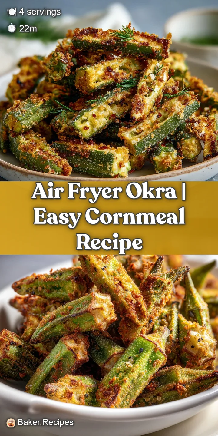 Close-up view reveals the crispy, golden-brown cornmeal coating of air-fried okra, hinting at a satisfying crunchy texture.