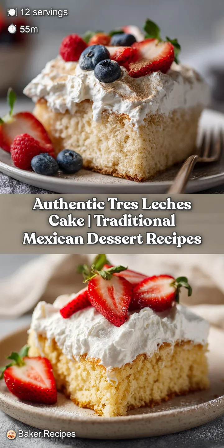Close-up of moist, airy tres leches cake with a creamy white topping and a dusting of cinnamon.