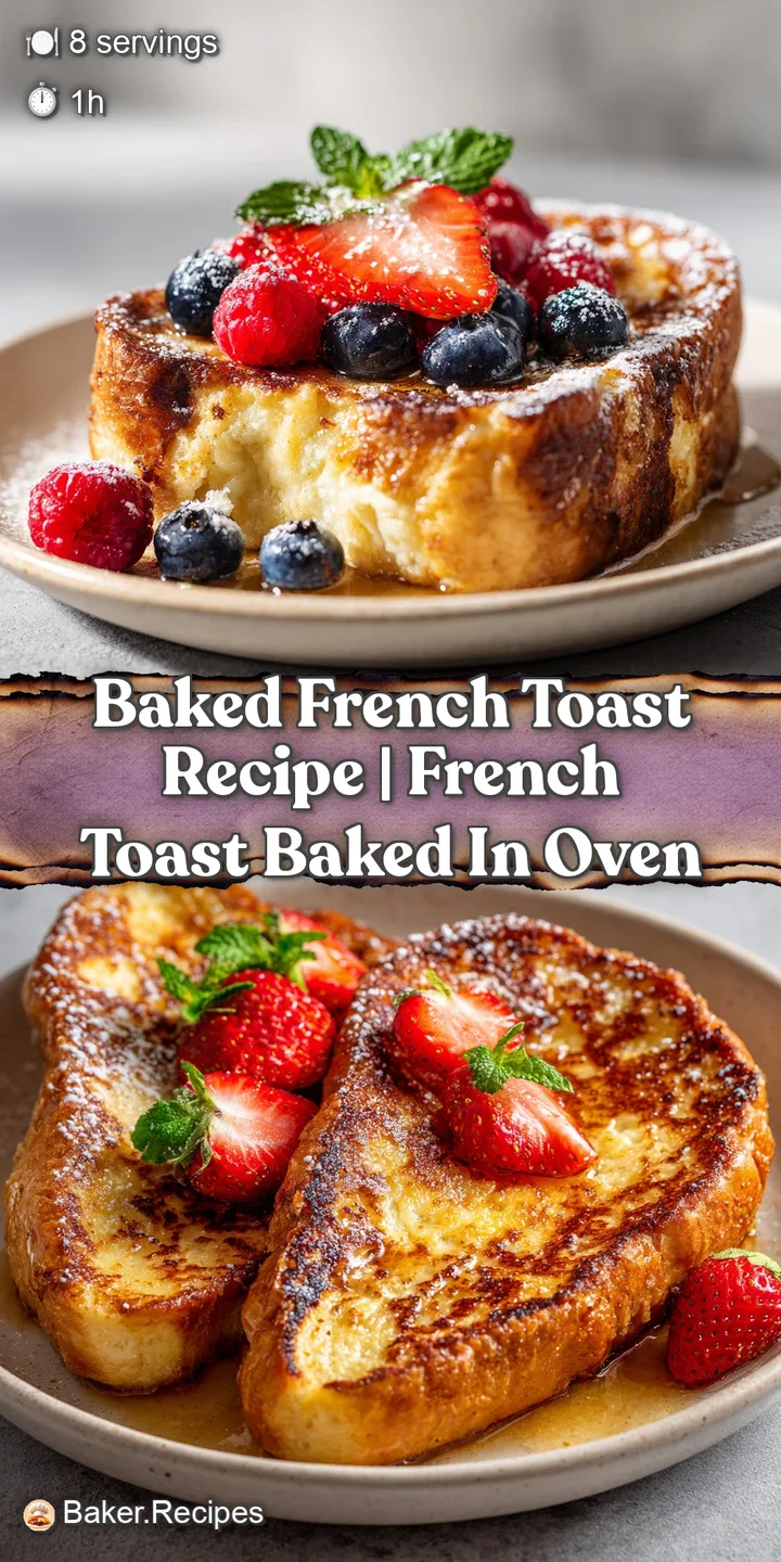 Close-up of soft, custardy baked French toast, revealing its golden edges and moist interior. Drizzled syrup catches the l...