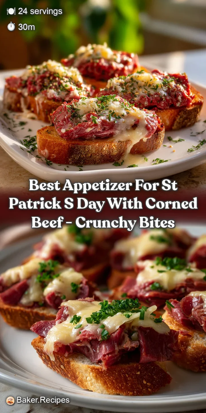 Close-up of a perfectly crisped appetizer, showcasing layers of savory corned beef and a beautifully golden, flaky exterior.