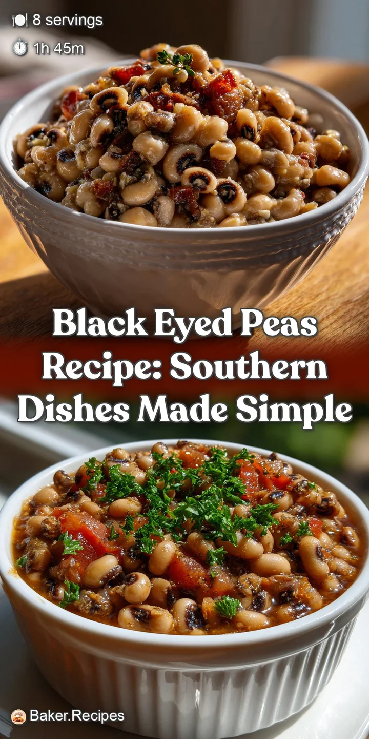 Close-up of tender black-eyed peas in a rich, flavorful broth with a vibrant, earthy aroma. The textures vary with herbs.