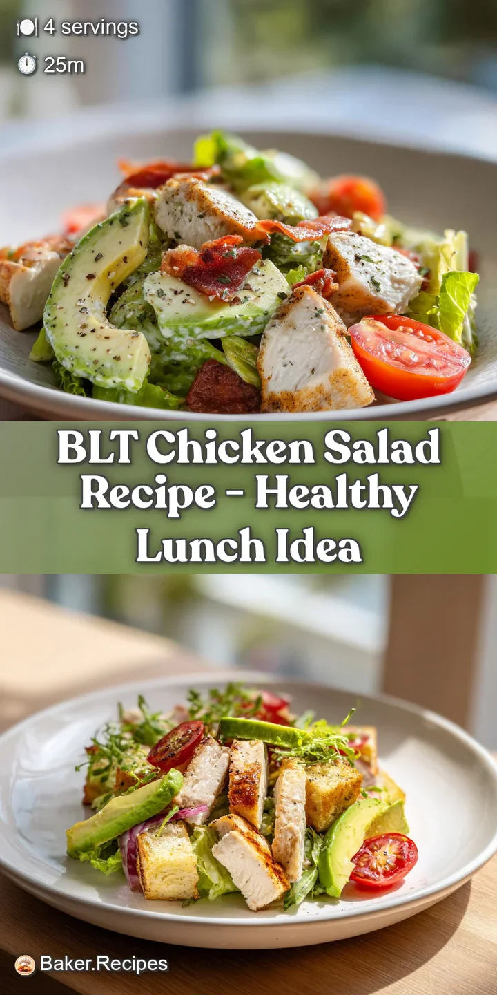 Close-up of chicken salad, showcasing shredded chicken, crispy bacon bits, juicy tomatoes, and smooth avocado chunks. Crea...