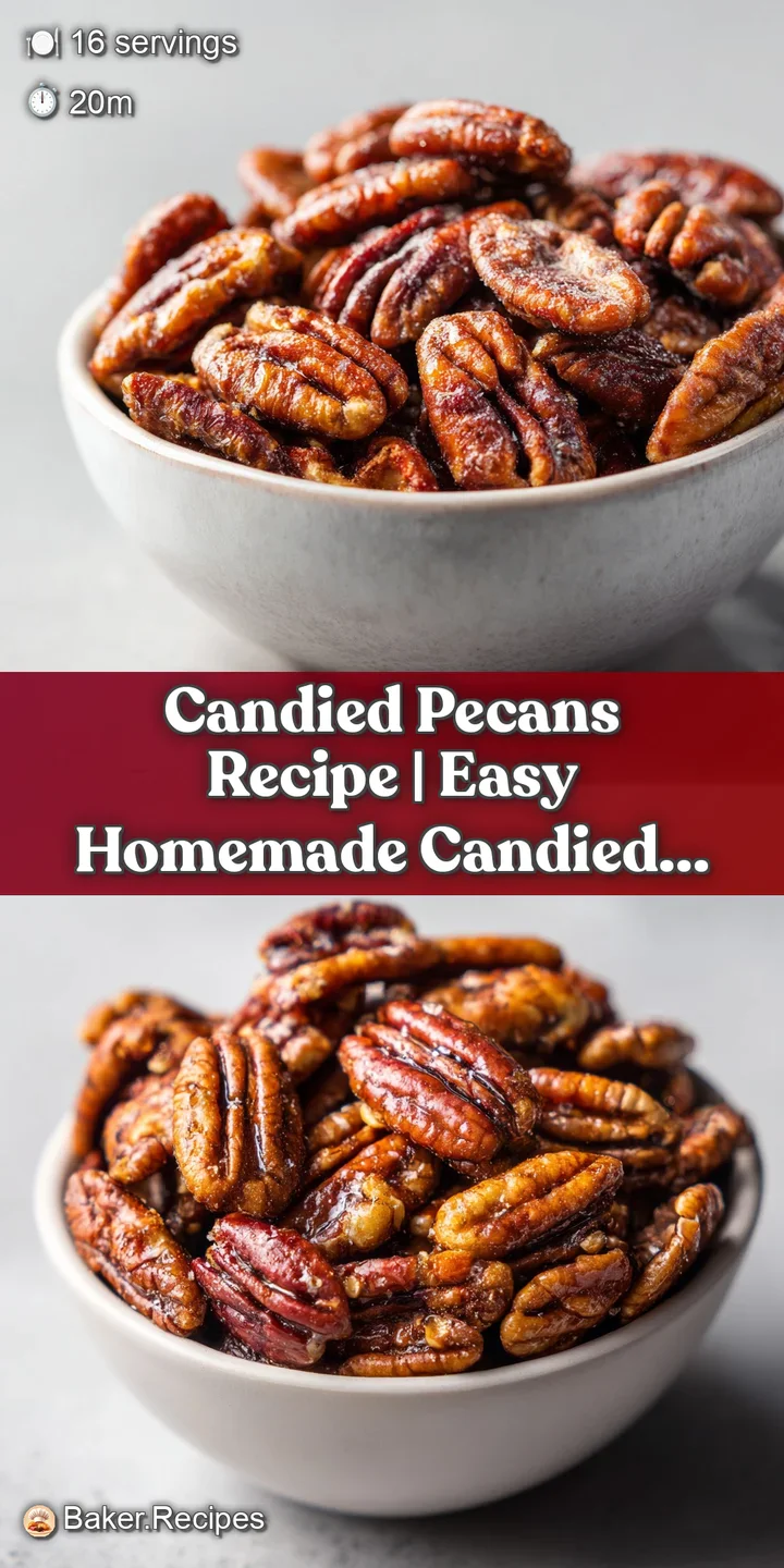 Close-up of a single candied pecan, its textured surface coated in a shimmering, cinnamon-kissed glaze, revealing its cris...