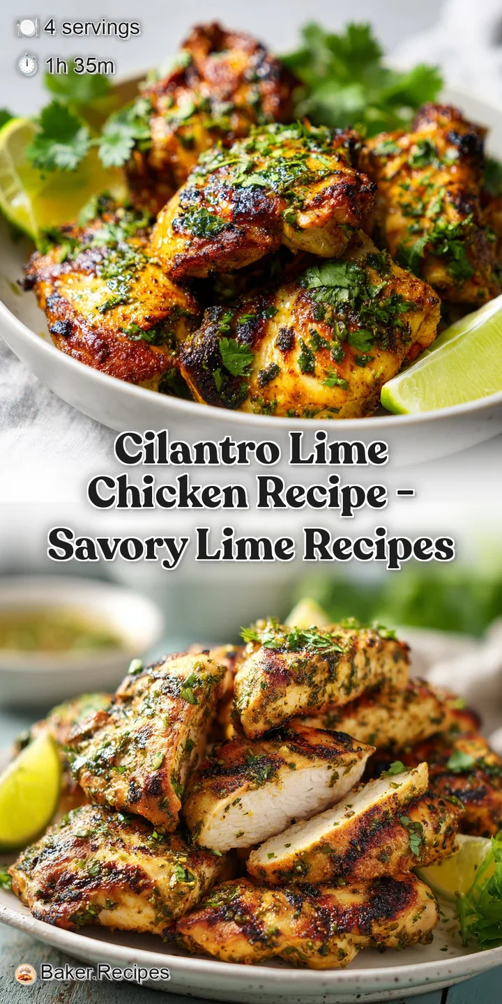 Close-up of tender cilantro lime chicken showing browned edges, juicy texture, and flecks of fresh cilantro. An appetizing...