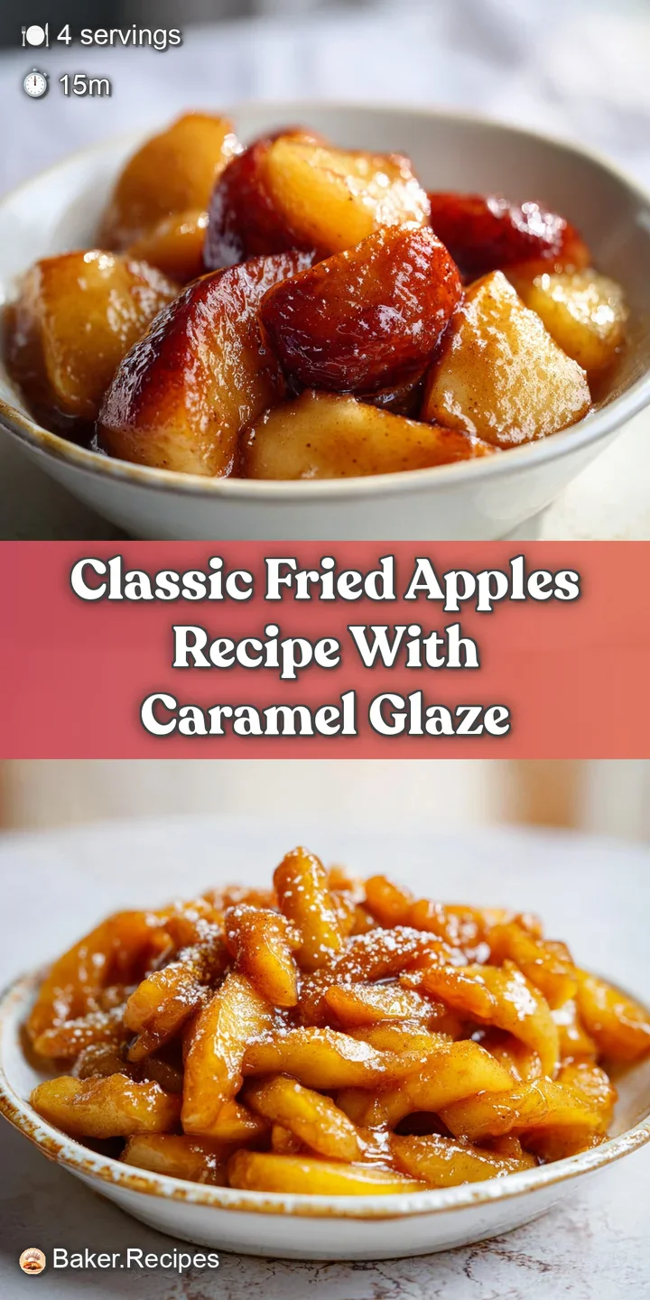 Close-up of soft, glistening apple slices caramelized in a rich sauce, hinting at warmth and a comforting, spiced aroma.