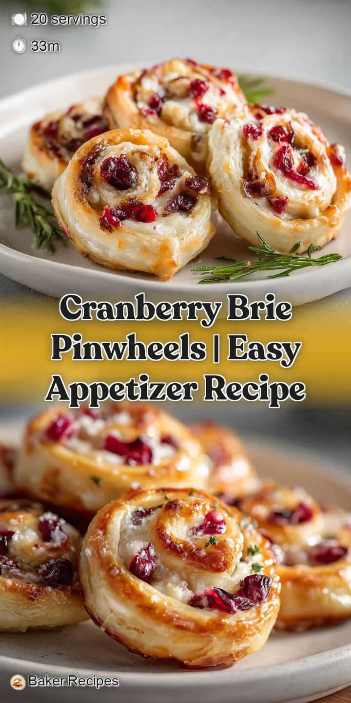 Close-up of warm cranberry brie pinwheel with flaky crust and melted cheese, showing the vibrant red cranberries against t...