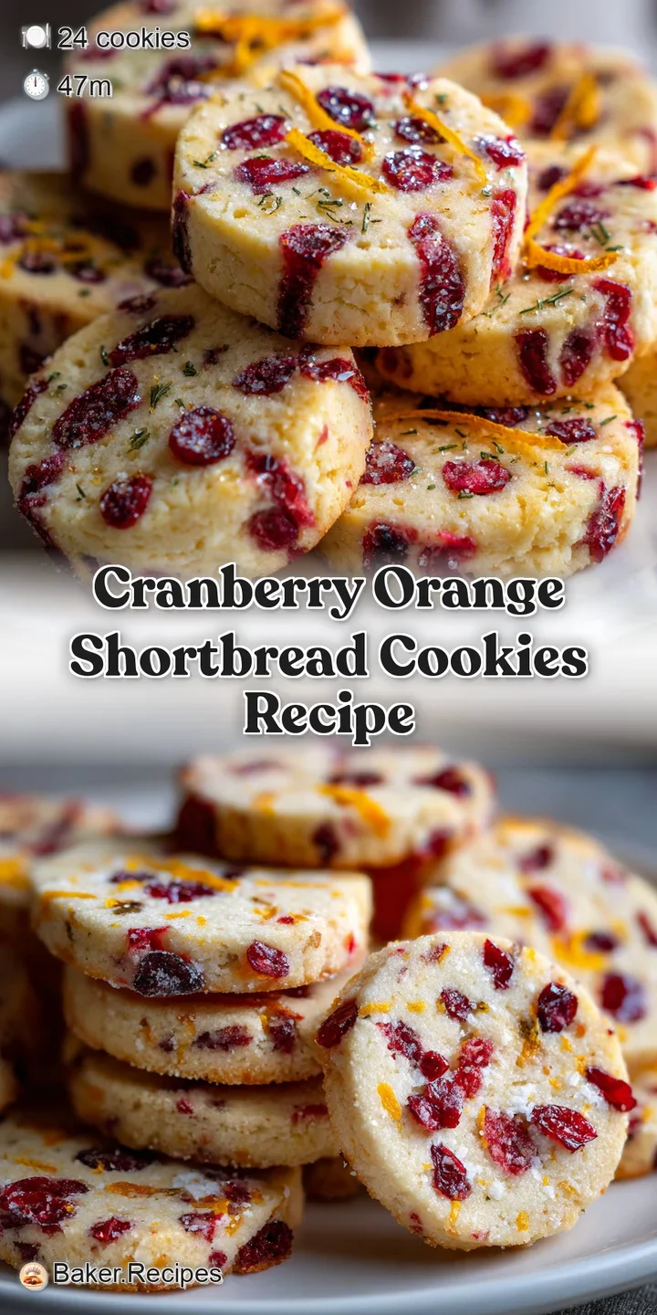 Close-up of a textured, golden shortbread cookie, studded with jewel-toned cranberries and flecks of vibrant orange zest.