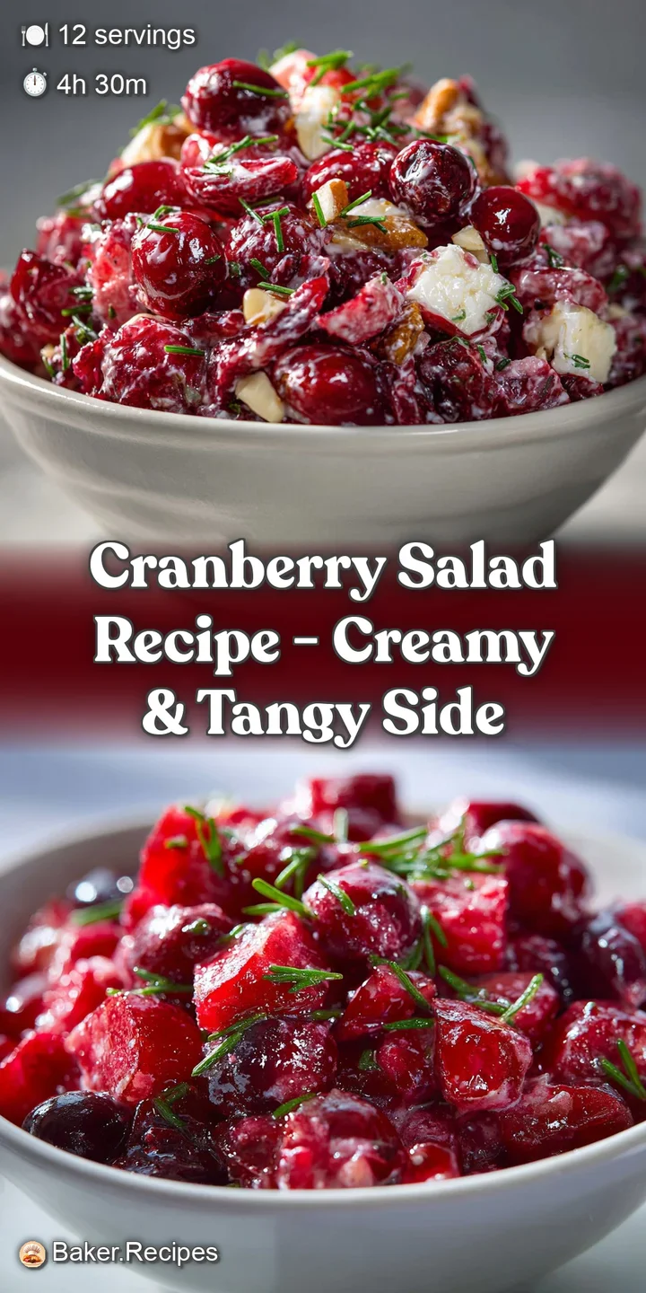 Close-up: swirling clouds of whipped cream embrace whole cranberries & crunchy walnut pieces. A peek of tart jelly underne...