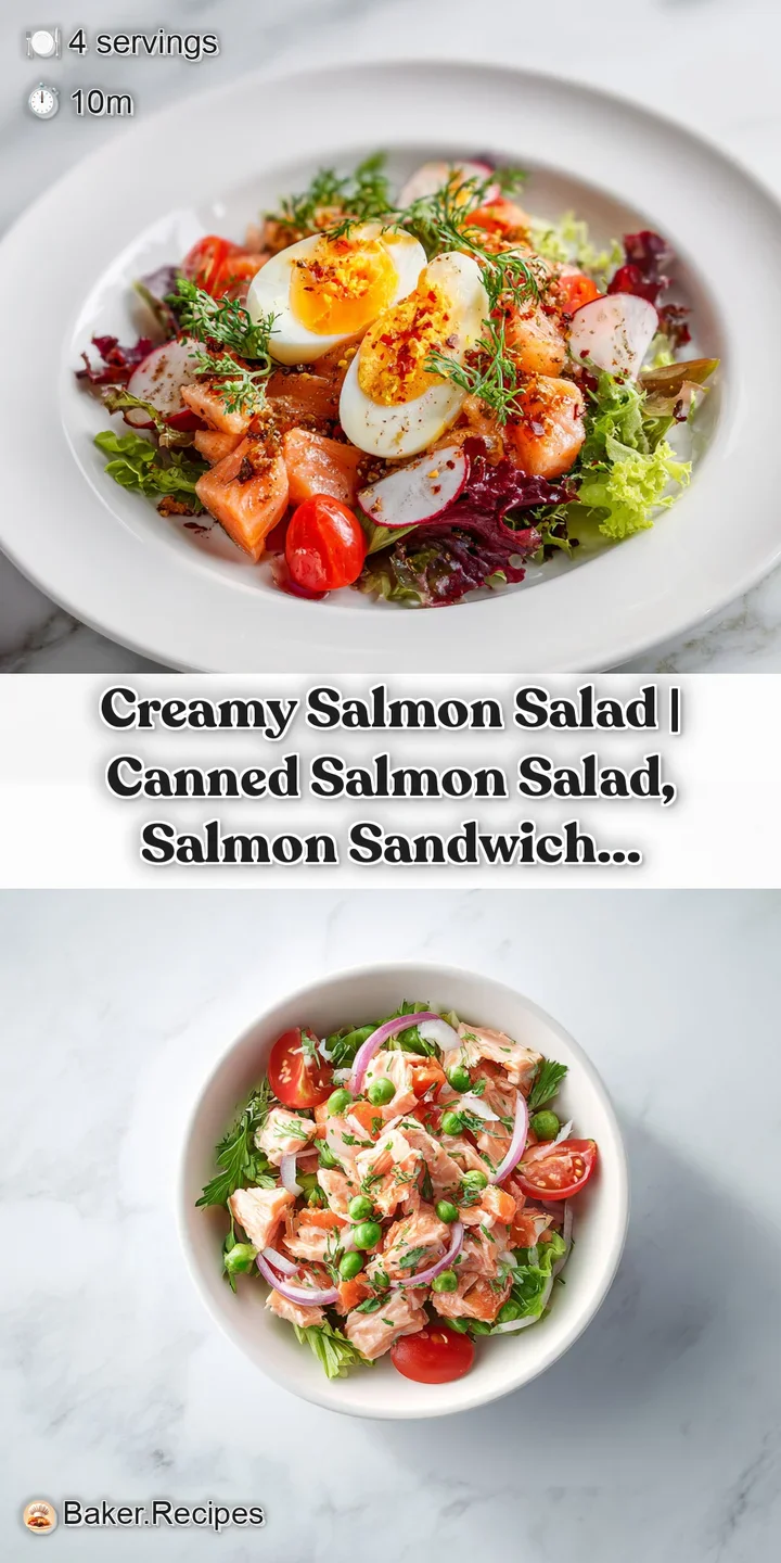 Close-up of tender salmon flakes coated in a smooth, white dressing, speckled with black pepper.