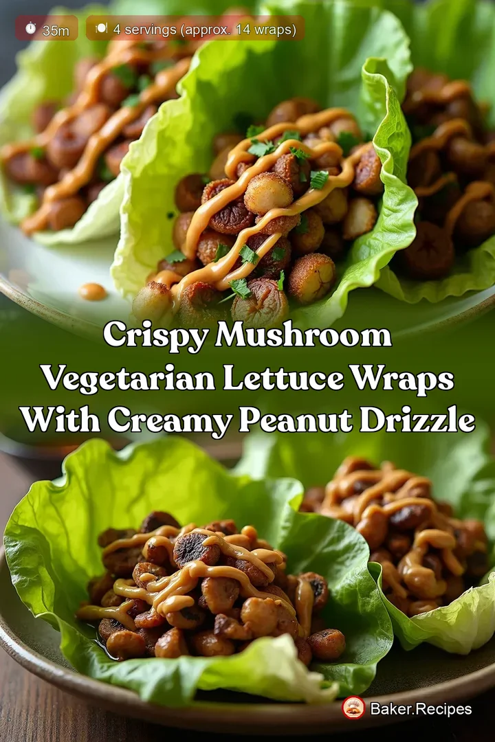 Crispy Mushroom Vegetarian Lettuce Wraps with Creamy Peanut Drizzle