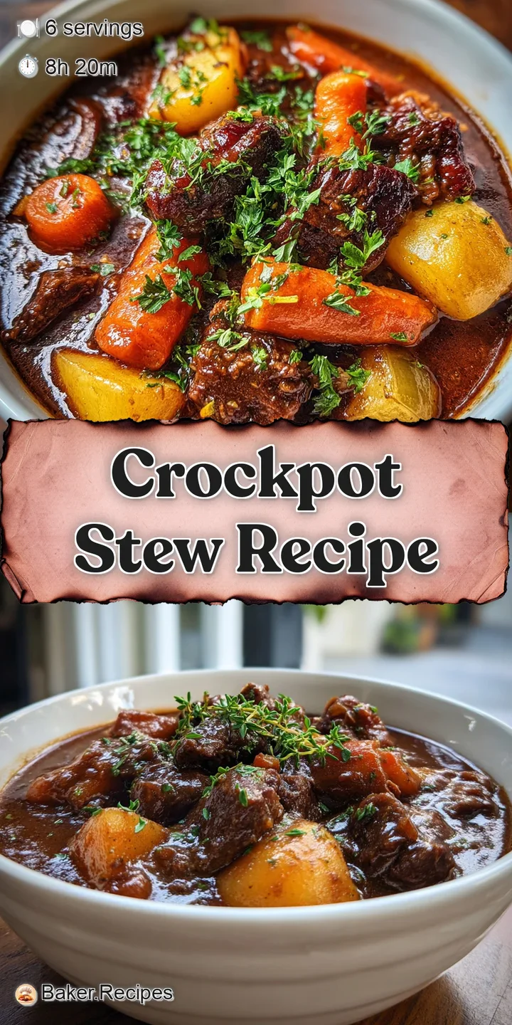 Close-up of glistening beef chunks and soft, colorful veggies simmering in a deep, savory broth. Warm and inviting comfort...