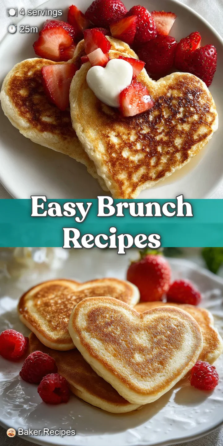 Close-up of soft, golden heart-shaped pancakes with juicy raspberries and a dusting of sweet, powdery snow.