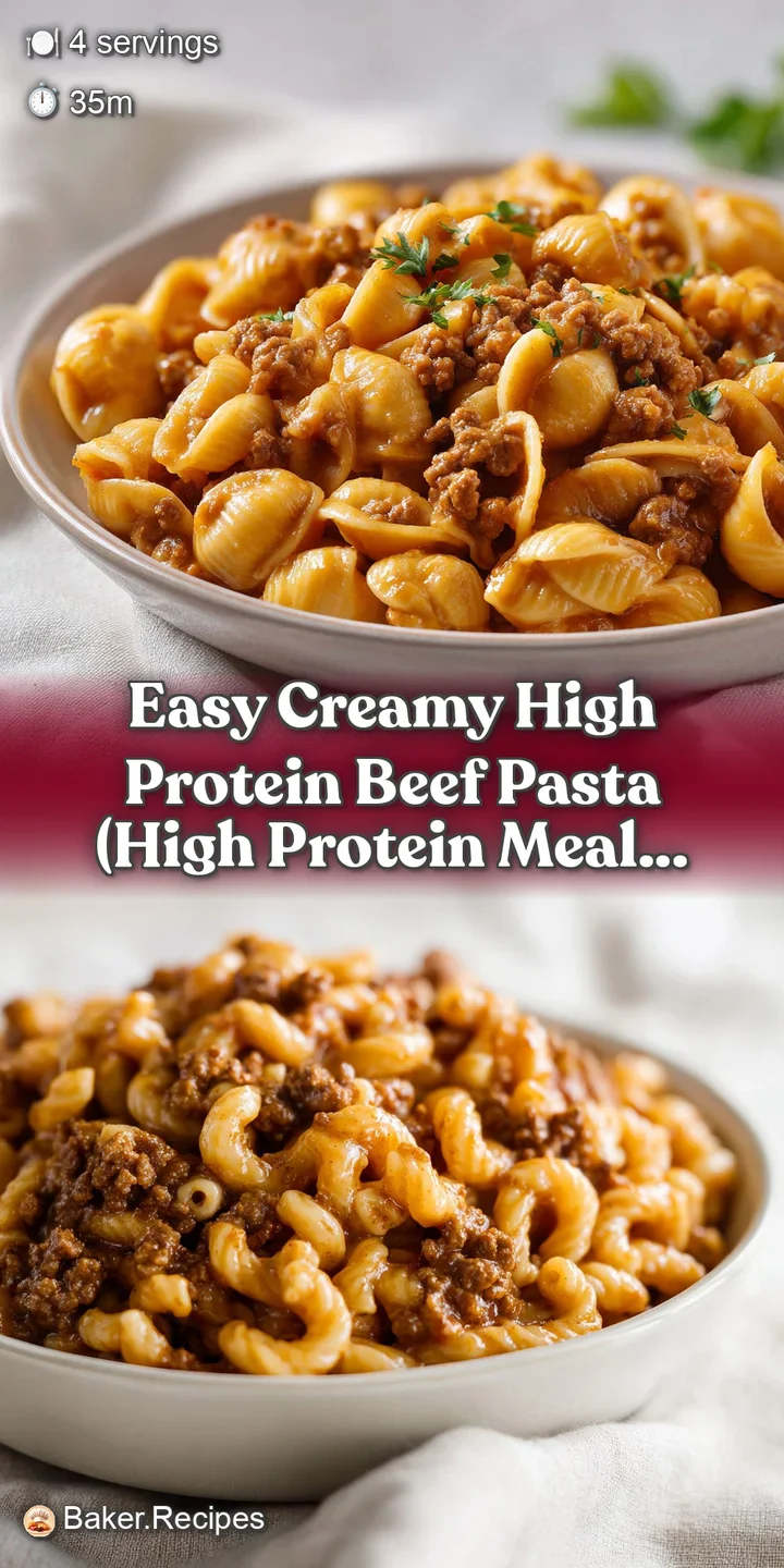 Macro shot of juicy browned beef and al dente pasta coated in a glossy, thick cream sauce with a hint of black pepper.