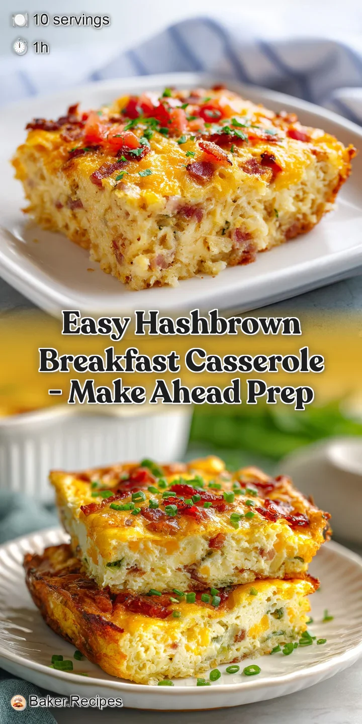 Close-up shot of a breakfast casserole with crispy hashbrowns, gooey cheese, and savory sausage. Visually delicious!