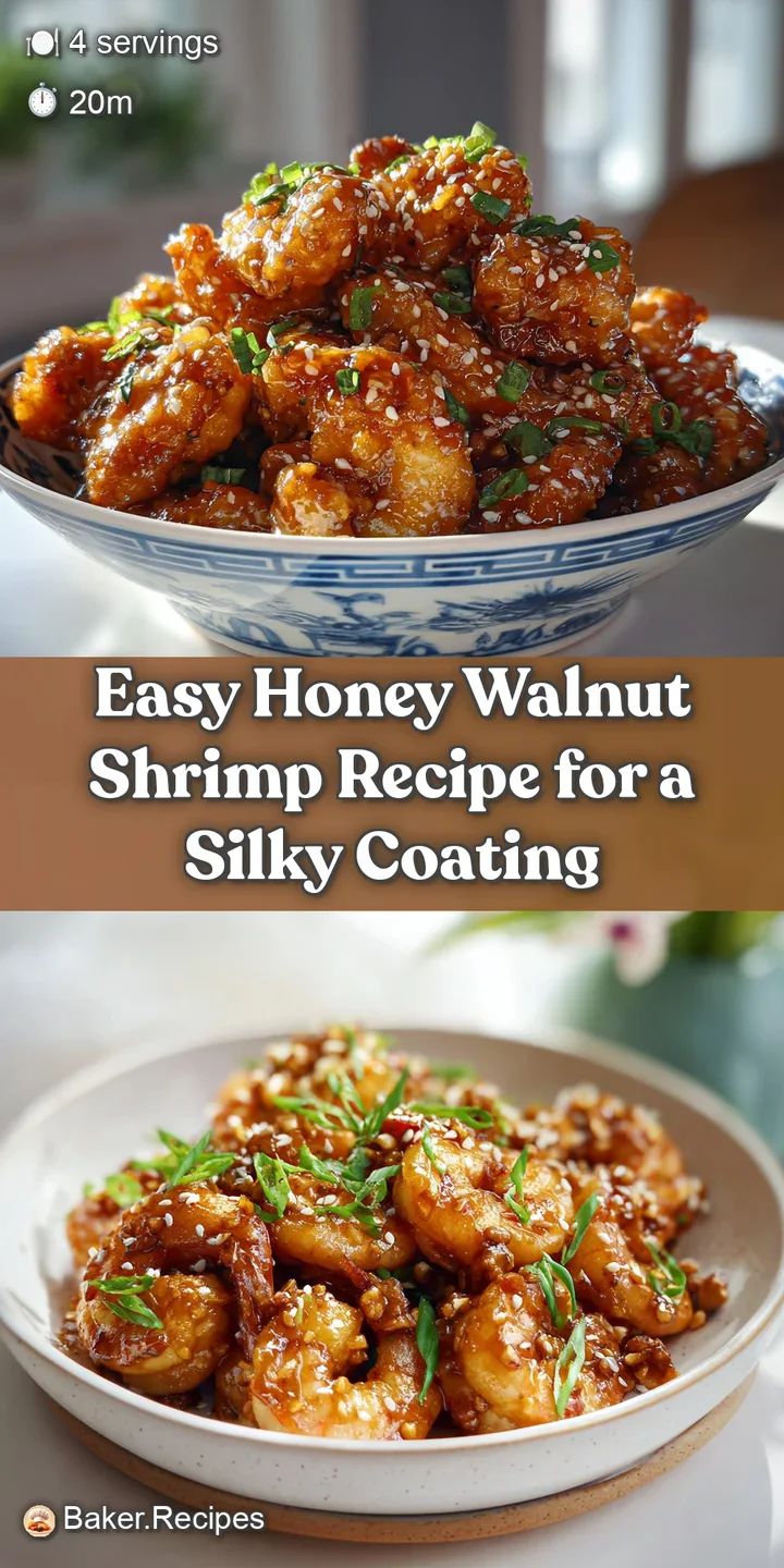 Close-up of plump, juicy shrimp coated in a glossy honey sauce with visible toasted walnuts clinging to the surface.