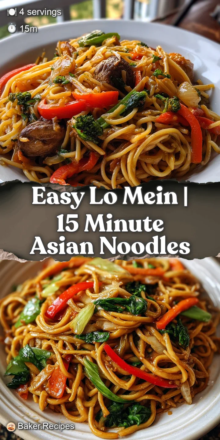 Close-up of glistening lo mein, strands coated in a rich sauce, dotted with crisp vegetables, and promising a savory bite.