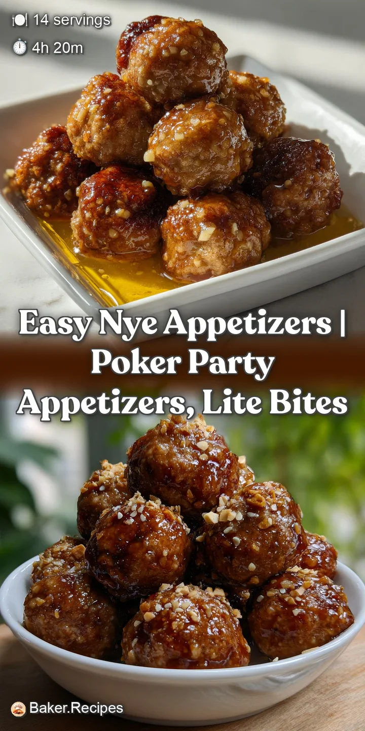 Close-up of succulent party bites. The honey-garlic glaze is thick and glossy, with visible flecks of garlic. An undeniabl...