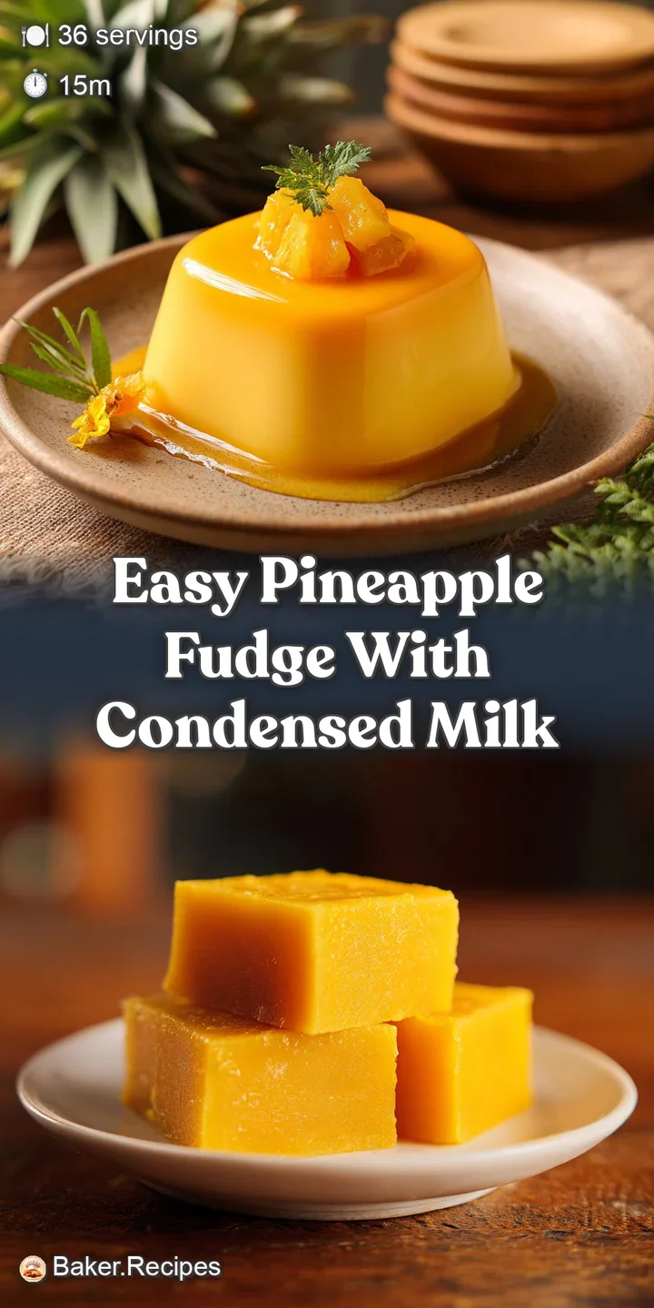 Close-up of smooth, pale yellow pineapple fudge with tiny flecks of pineapple, glistening slightly and hinting at a sweet ...