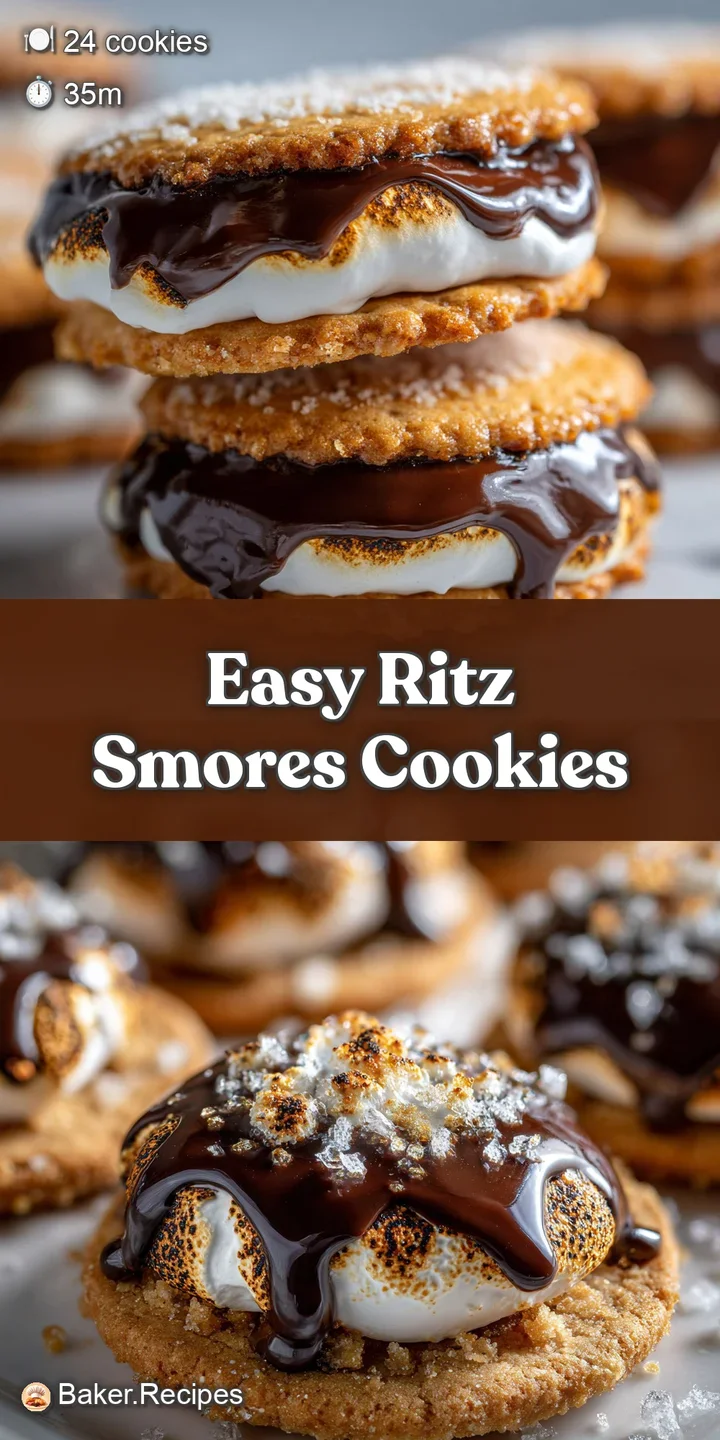 Close-up of a warm Ritz S'mores cookie, revealing the gooey, molten chocolate and the soft, toasted marshmallow interior. ...