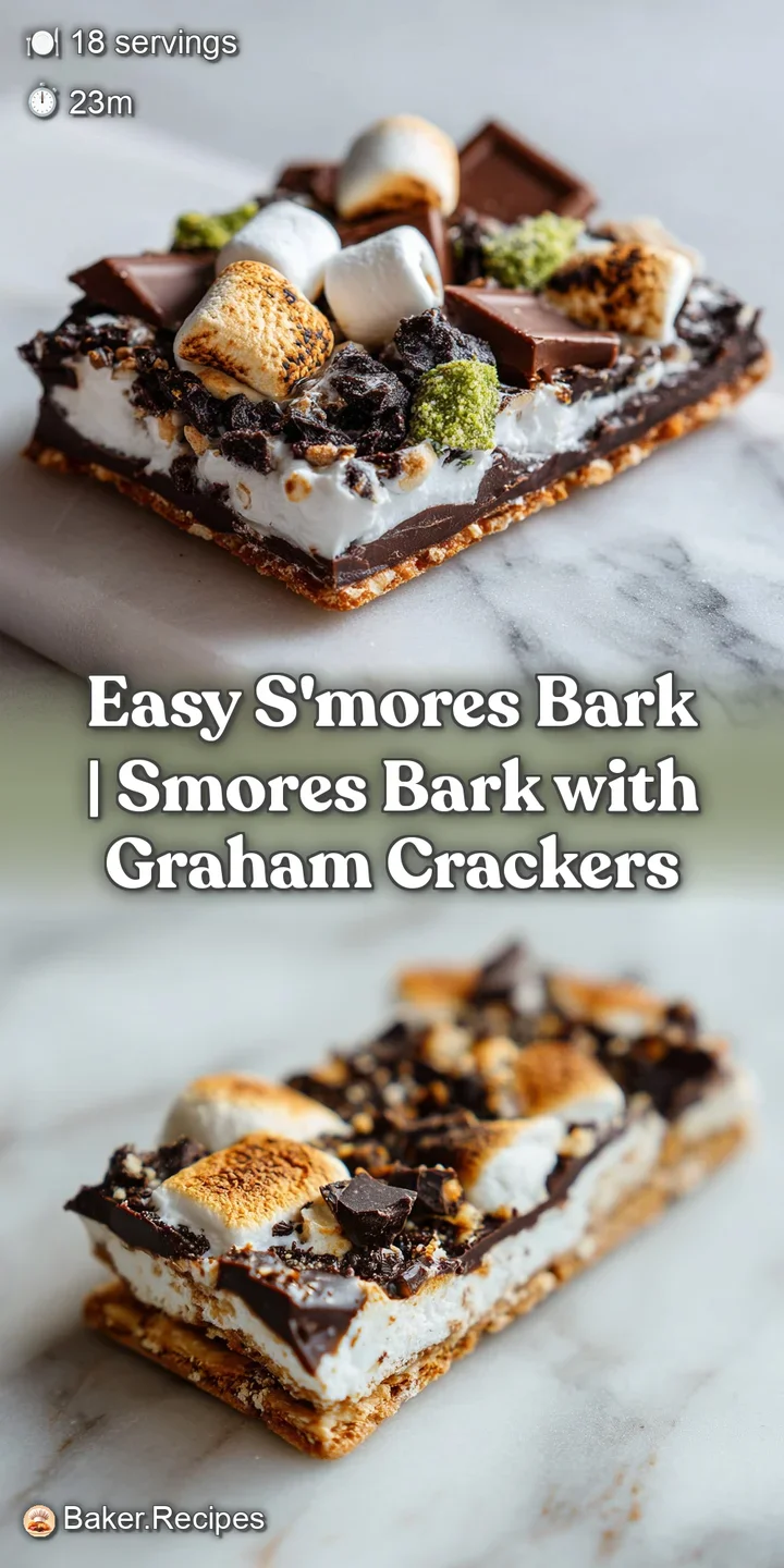 Close-up of s'mores bark showing gooey, toasted marshmallow peaks nestled in rich, melted chocolate with crunchy graham bits.