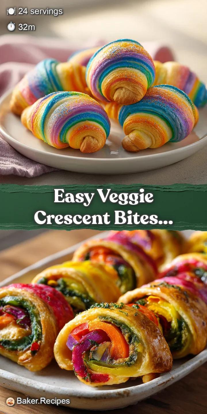 Close-up of a veggie crescent bite, steam rising, revealing a colorful, savory filling within a flaky, golden crust.