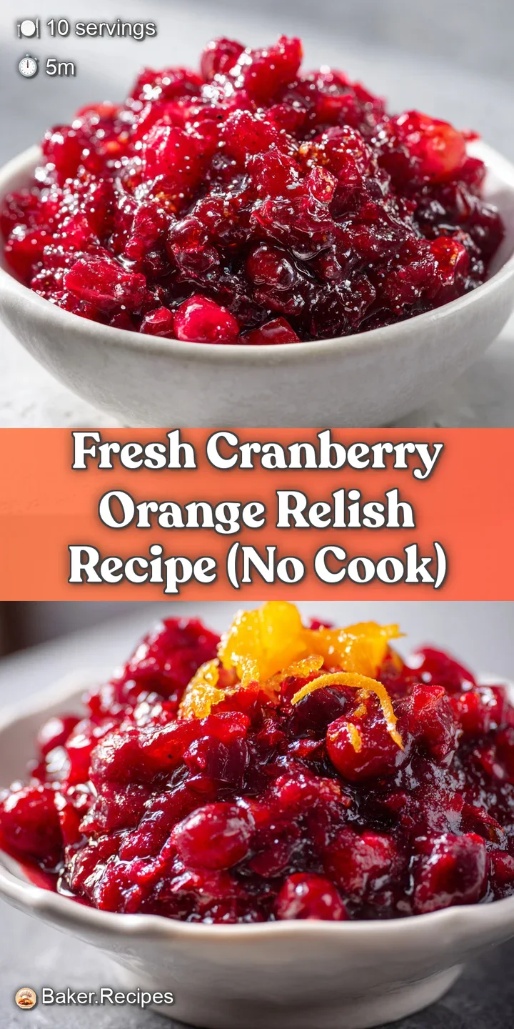 Close-up of glistening cranberry relish. Juicy cranberries and diced orange peel glisten, promising a tart and refreshing...
