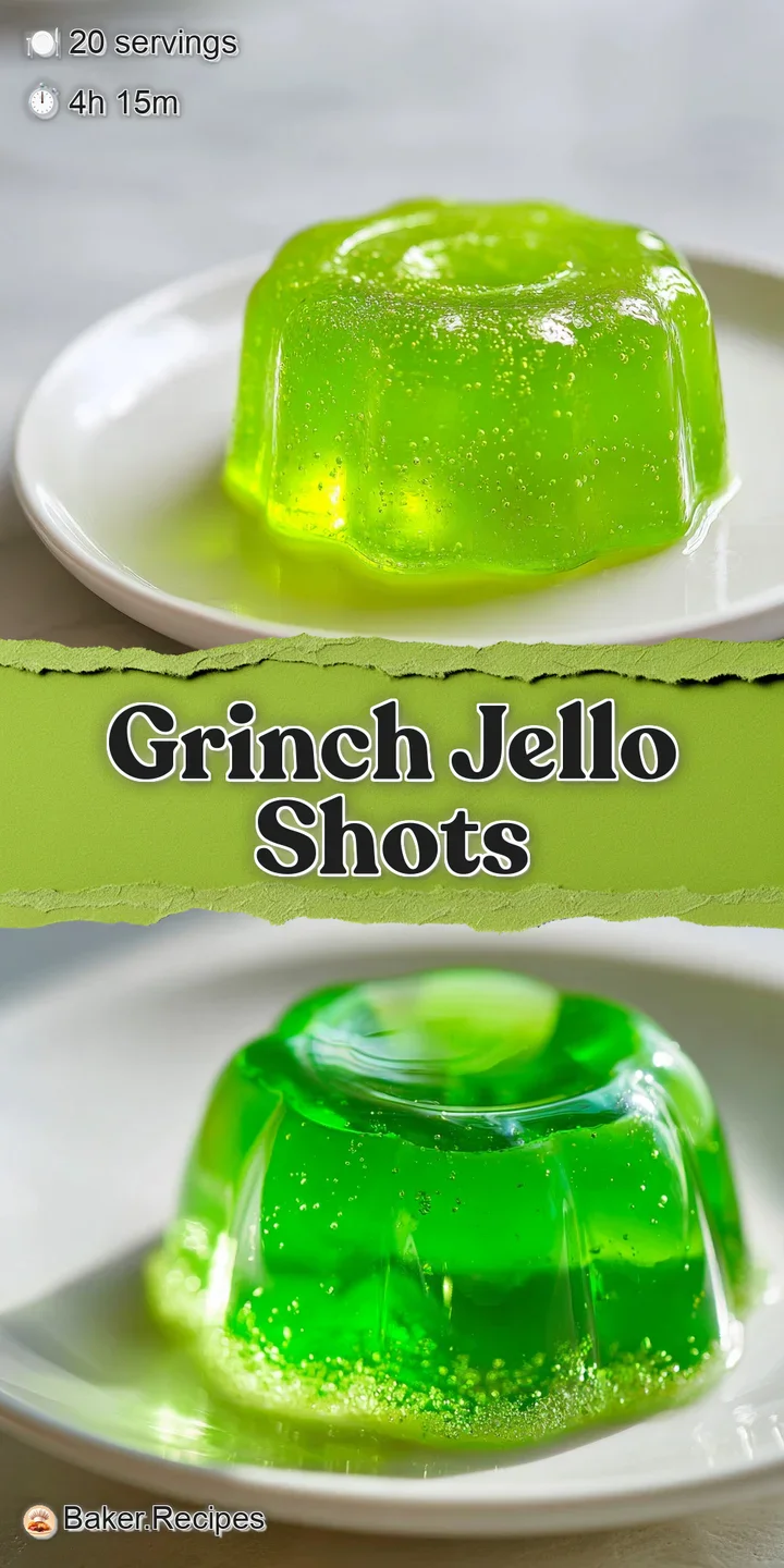 Close-up of a jiggly, bright green jello shot with a tempting creamy top and sweet red sprinkles, ready to be enjoyed.