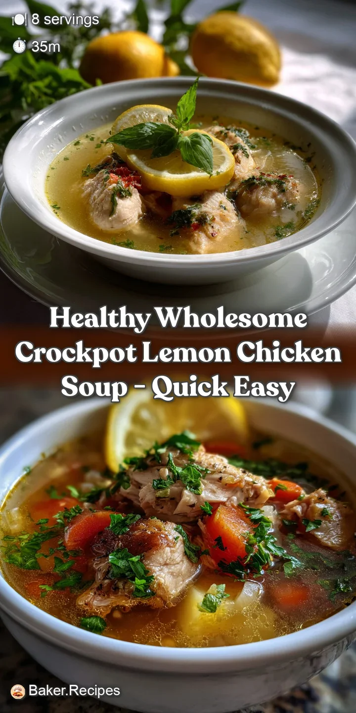 Healthy Wholesome Crockpot Lemon Chicken Soup - Quick Easy
