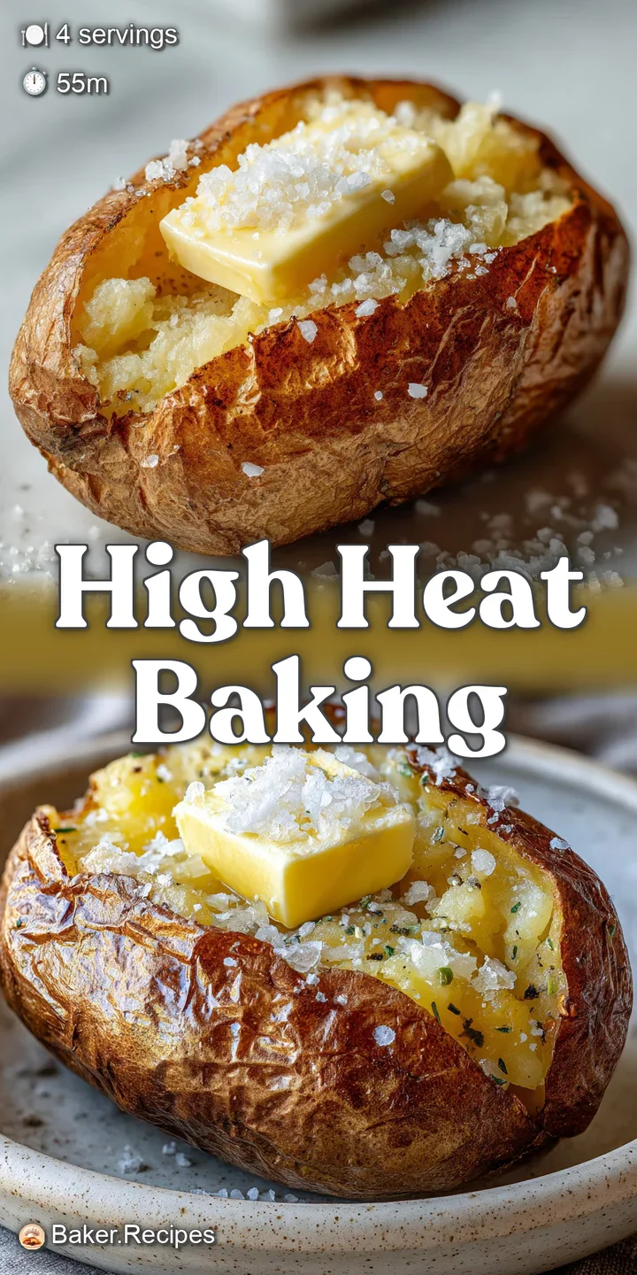 Close-up of a steaming baked potato, melting butter glistening, sea salt crystals catching the light, inviting texture.
