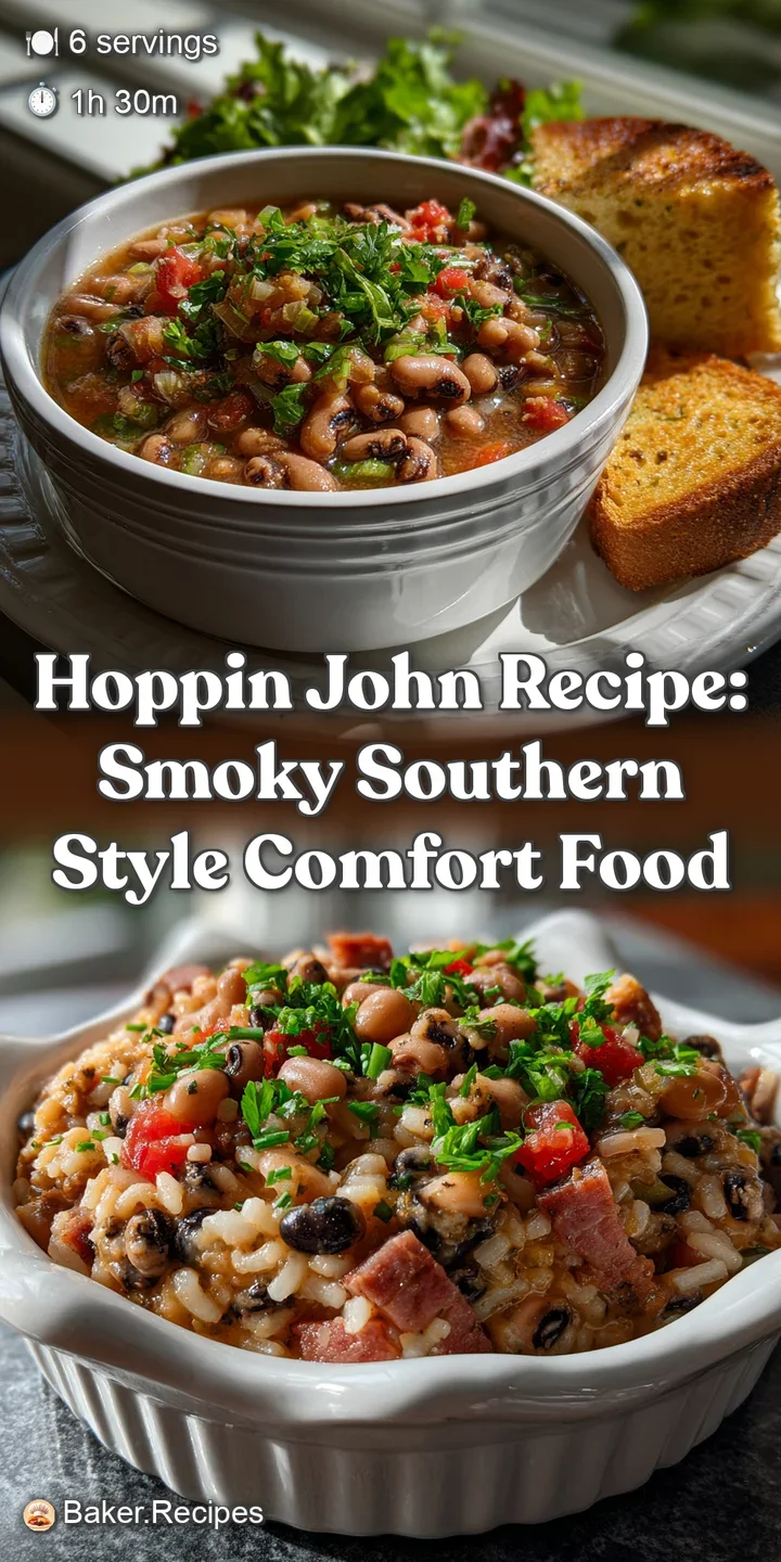 Close-up of a steaming spoonful revealing tender black-eyed peas, glistening rice, and smoky ham, a comforting warmth on a...