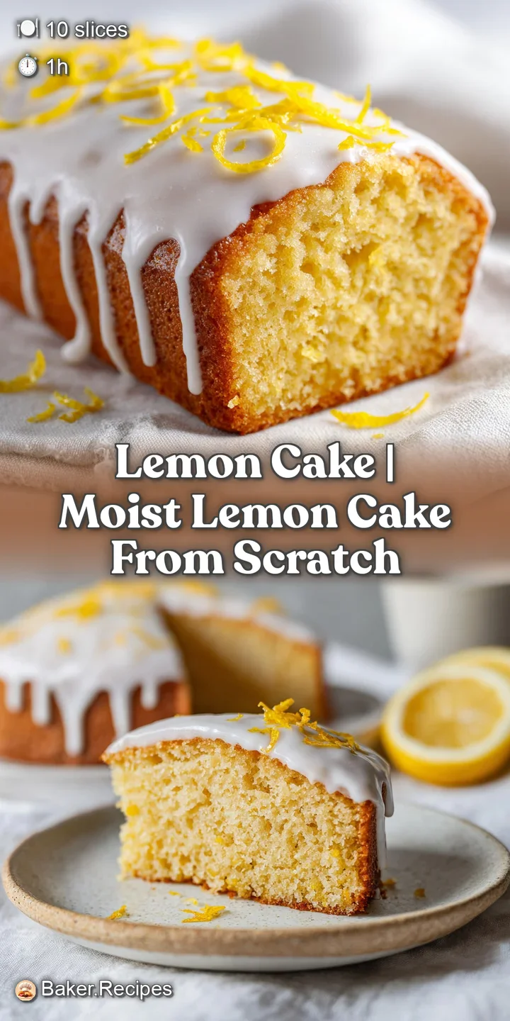 Close-up of a moist, airy yellow sponge cake with a glossy white frosting and tiny specks of yellow lemon zest.