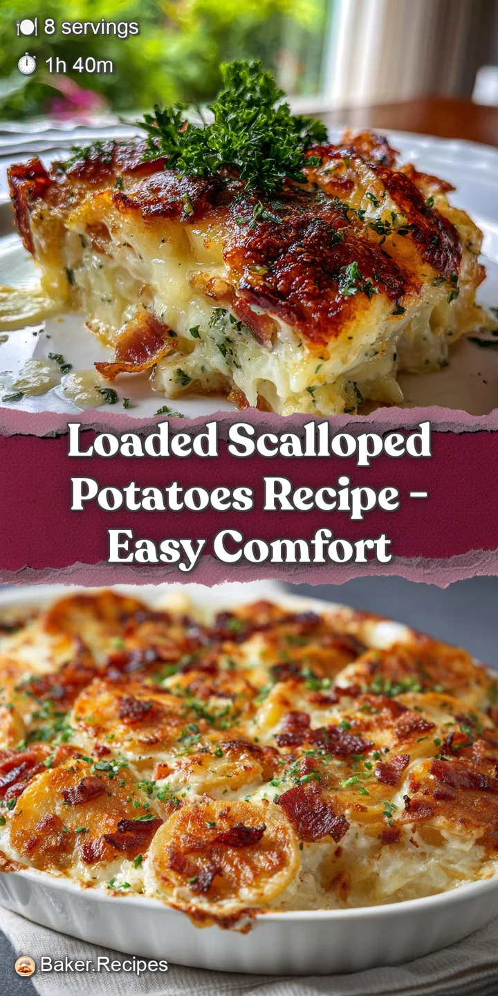 Close-up of bubbling, cheesy scalloped potatoes. Melted cheese stretches, inviting forkfuls of creamy potato goodness.