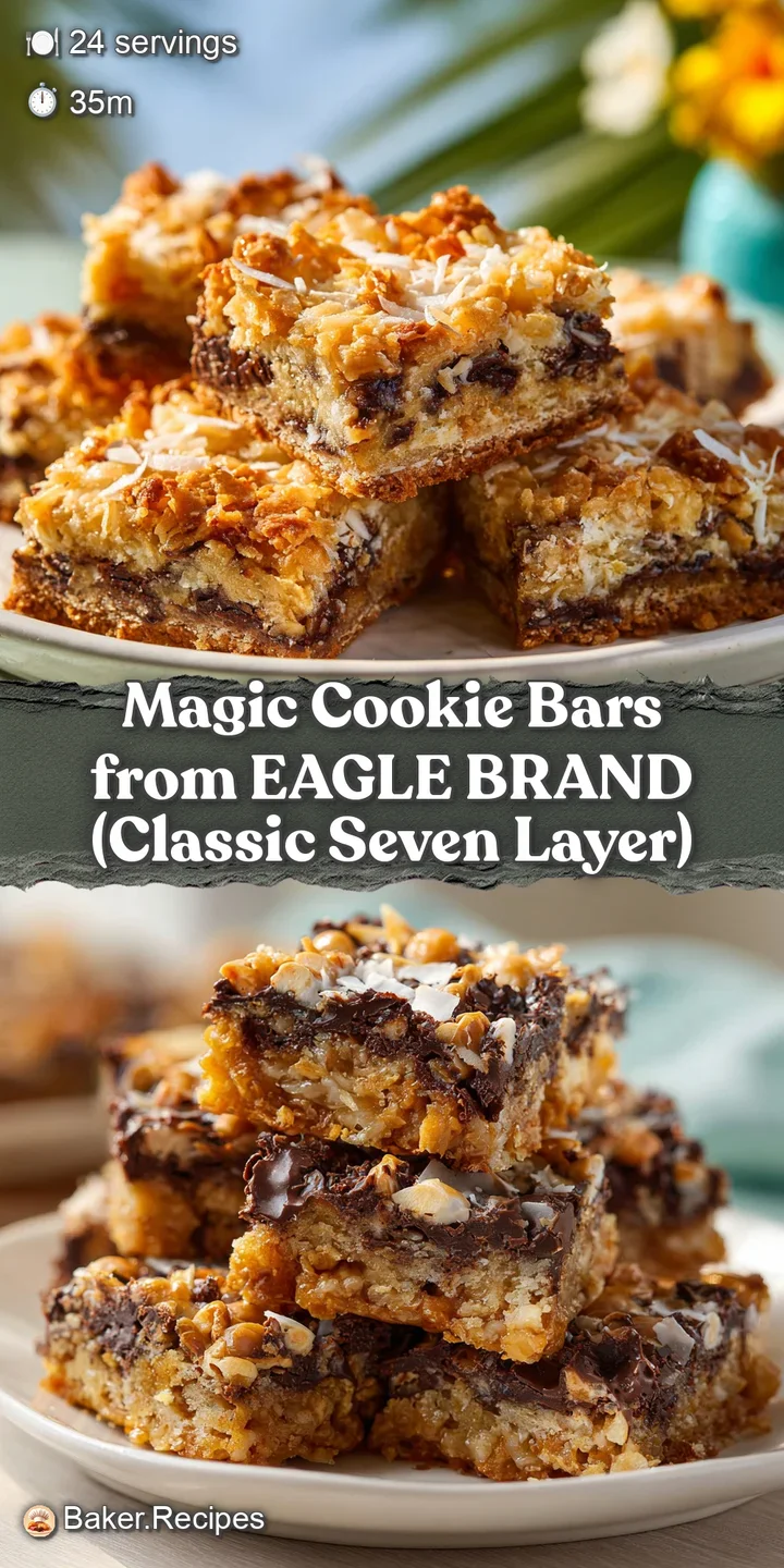 Close-up of a magic cookie bar highlighting gooey chocolate, crunchy nuts, and chewy coconut texture. Golden and tempting.