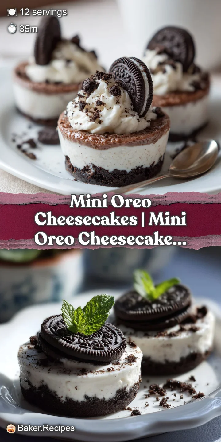 Close-up of a mini Oreo cheesecake with a dark chocolate cookie base and smooth, creamy filling.